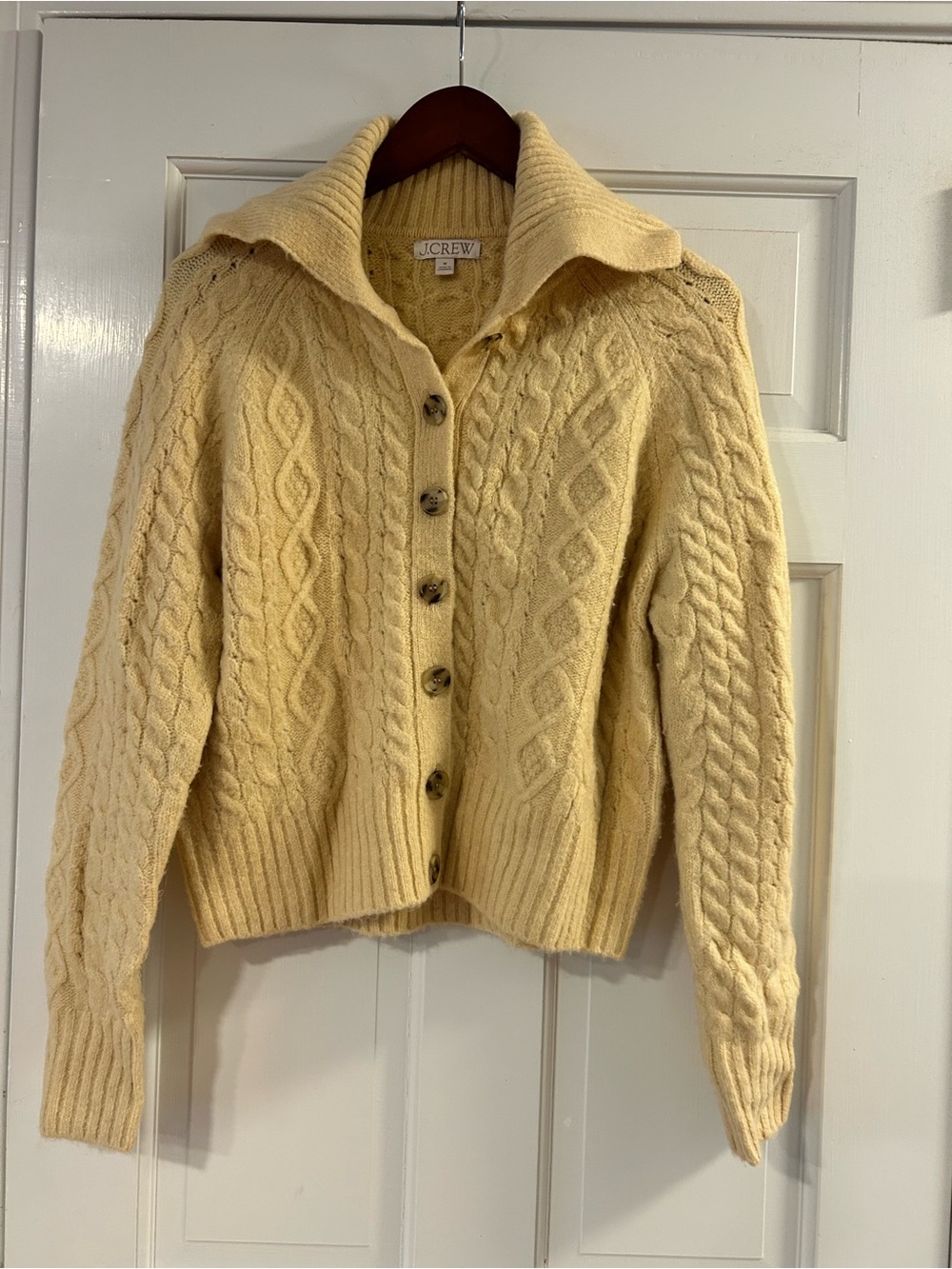 J. Crew Cream Cable-Knit Button Cardigan with Shawl Collar